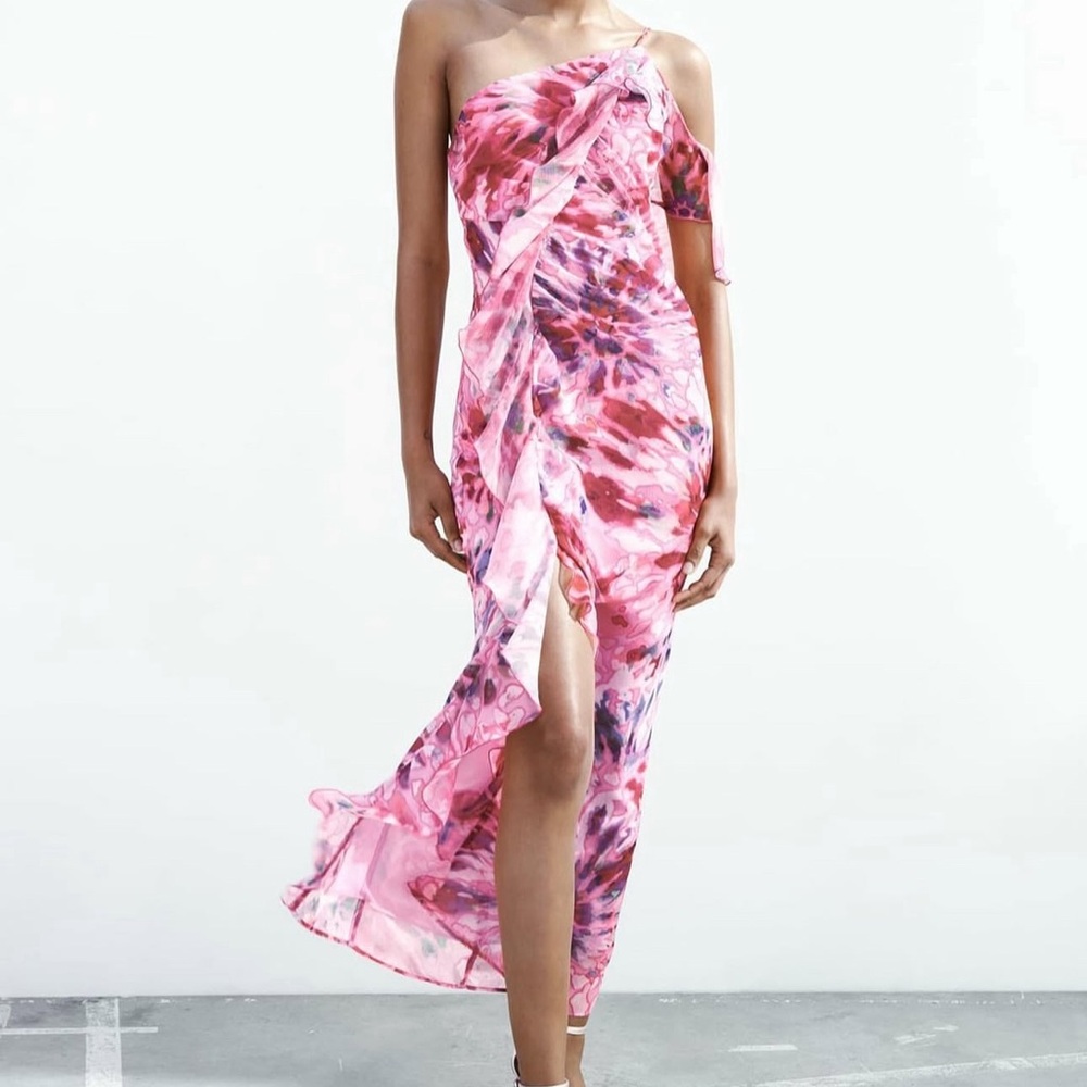 Zara One Shoulder Pink and Purple Dress